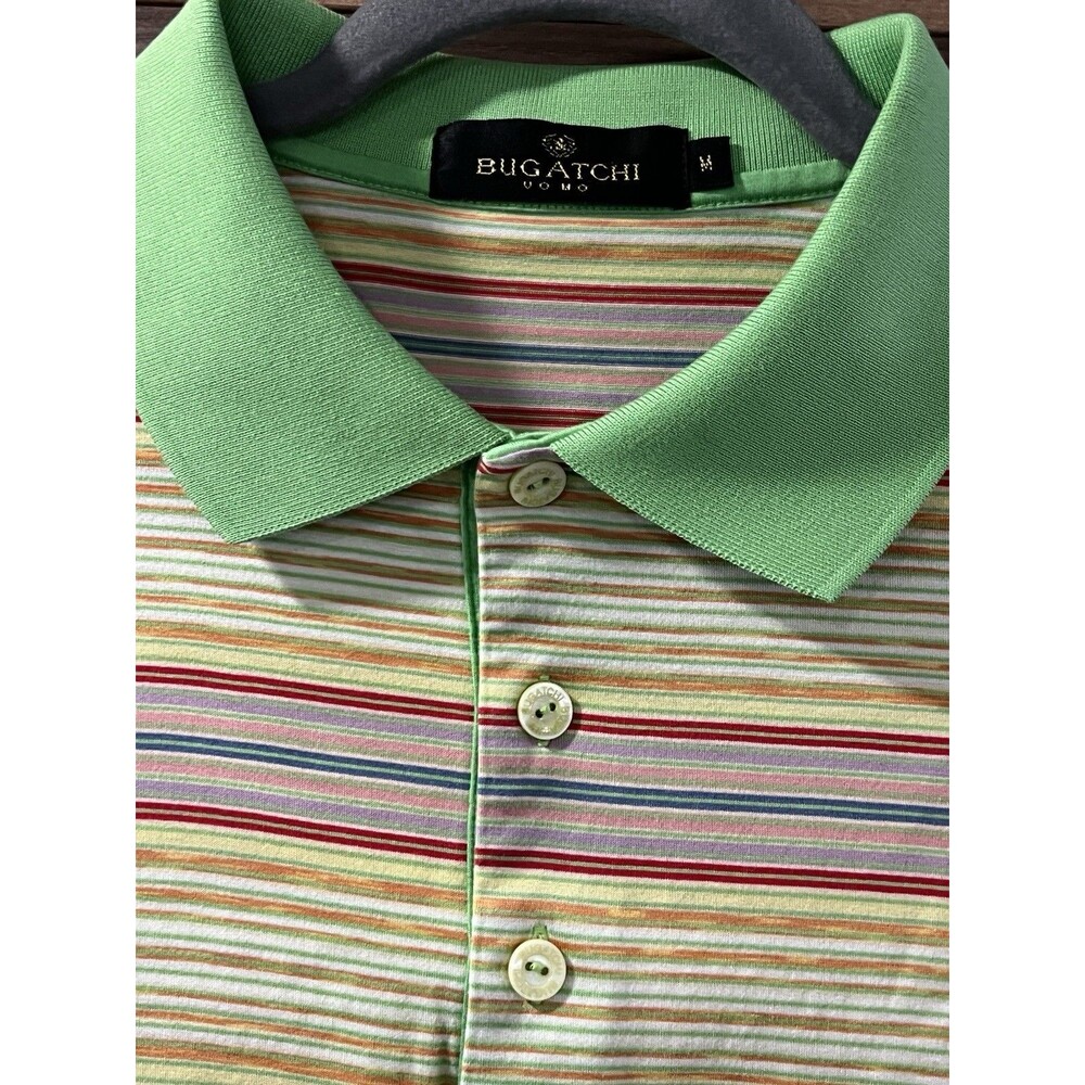 Bugatchi Uomo Men's M Multicolor Striped Polo Shirt 100% Egyptian Cotton